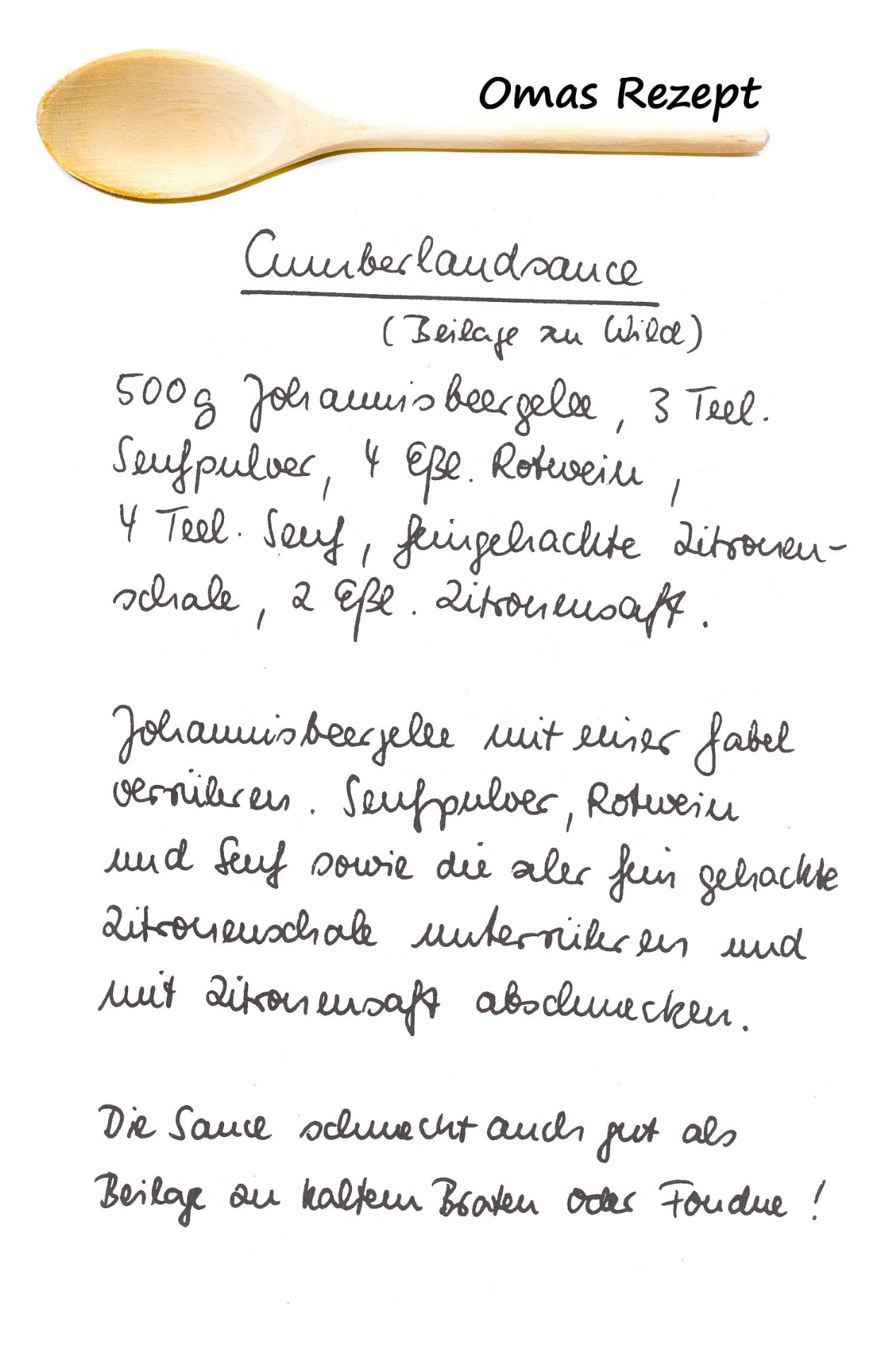 Handgeschriebenes Rezept von der Oma - Cumberlandsauce