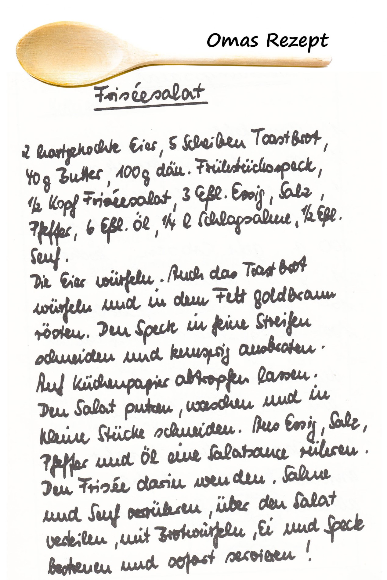Handgeschriebenes Rezept von der Oma - Friseesalat de Lux