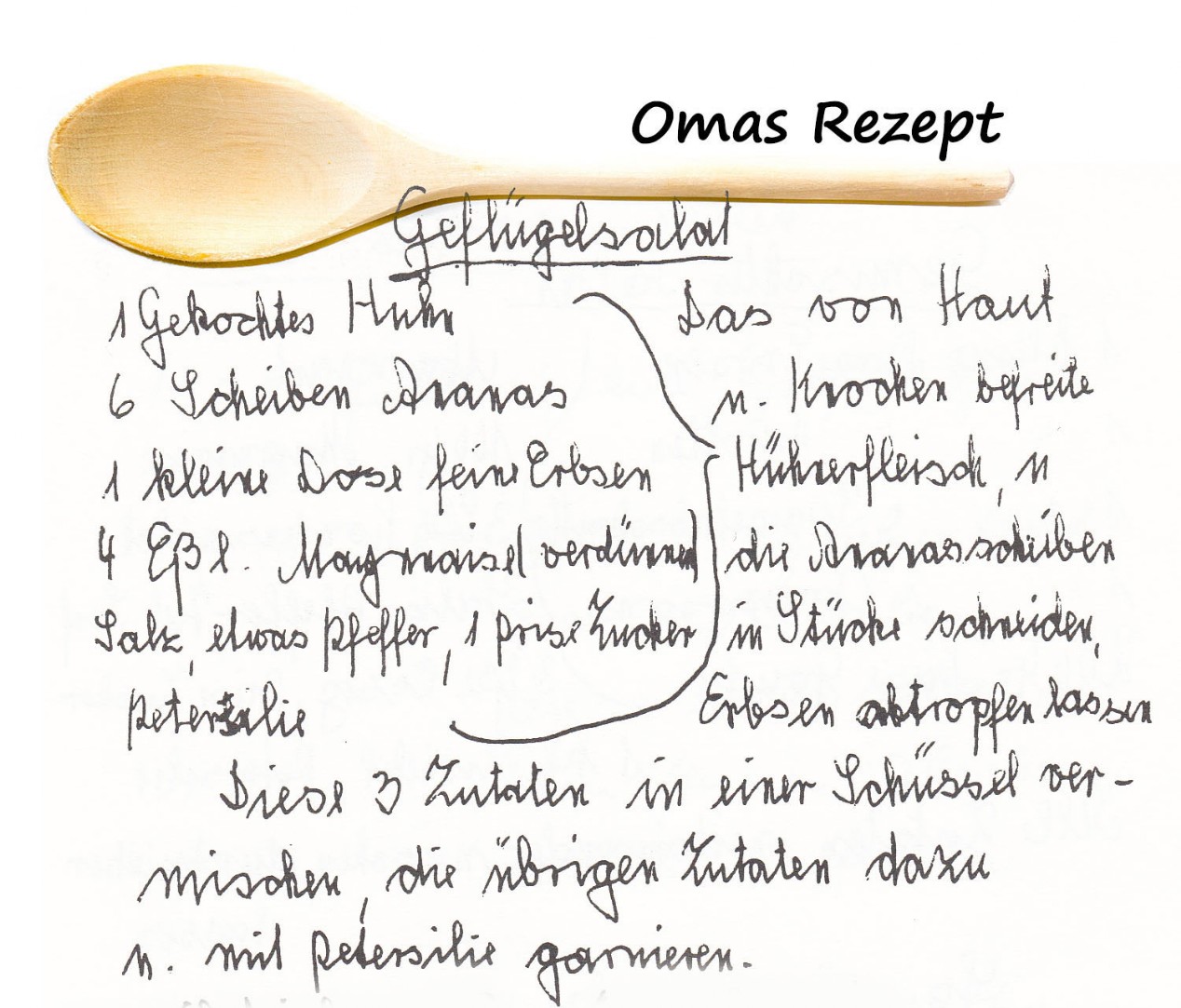 Handgeschriebenes Rezept von der Oma - Geflügelsalat