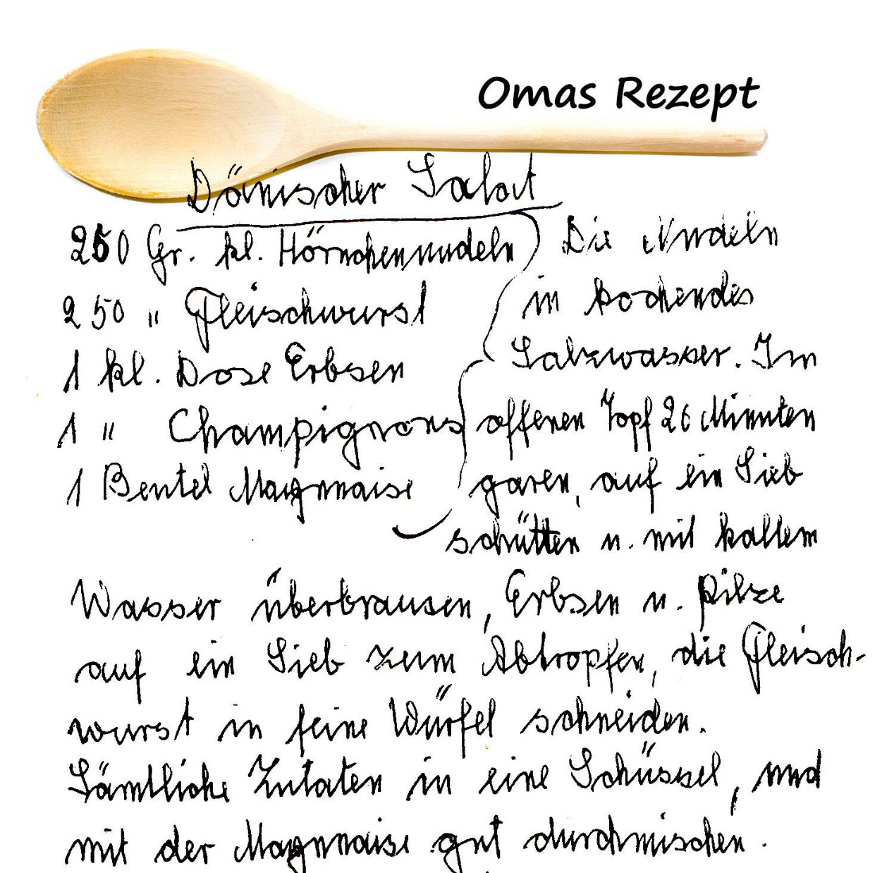Handgeschriebenes Rezept von der Oma Dörmischer Salat